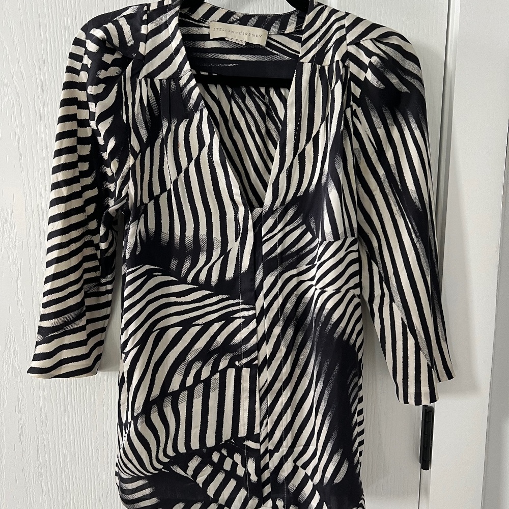 Stella McCartney Silk Striped Blouse, Short-sleeve V-neck